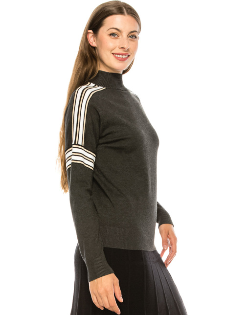 Shoulder Striped Top - Grey