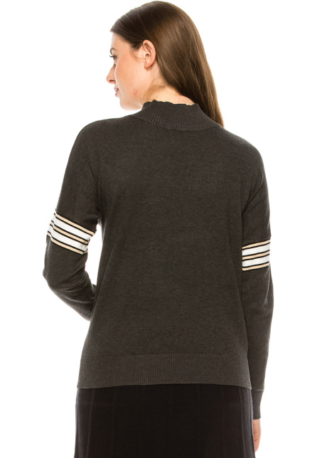 Shoulder Striped Top - Grey