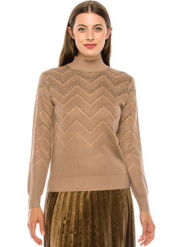 Taupe Glittered Chevron Sweater
