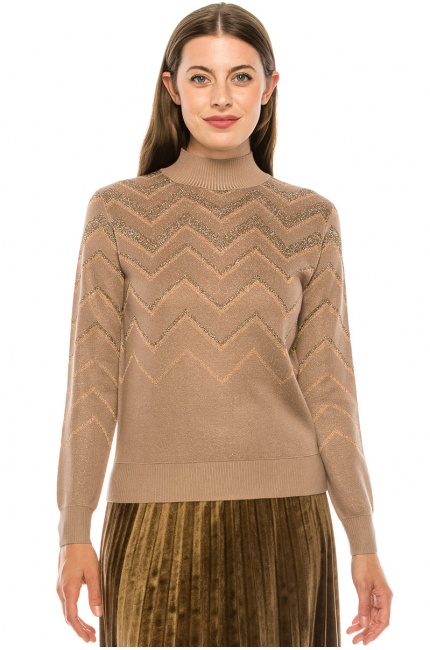 Taupe Glittered Chevron Sweater