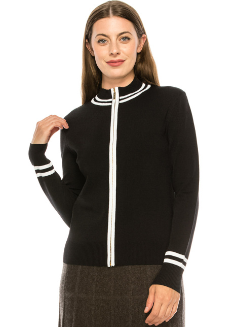 Black Zip Up with White Piping
