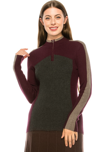 Multi-Colored Ribbed Quarter Zip