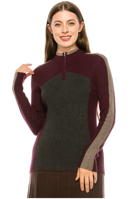 Multi-Colored Ribbed Quarter Zip