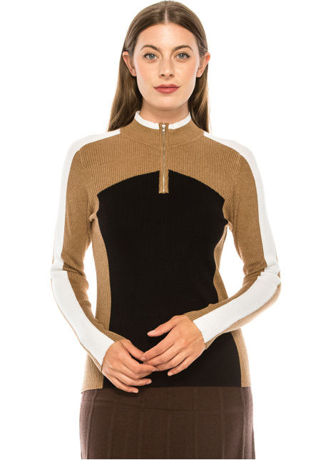 Camel Ribbed Quarter Zip