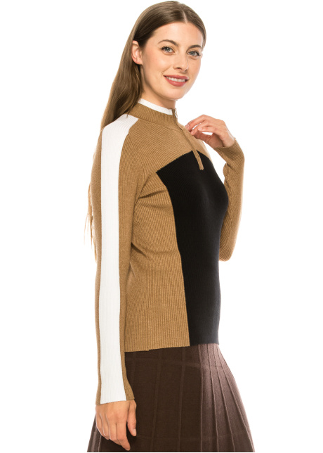Camel Ribbed Quarter Zip