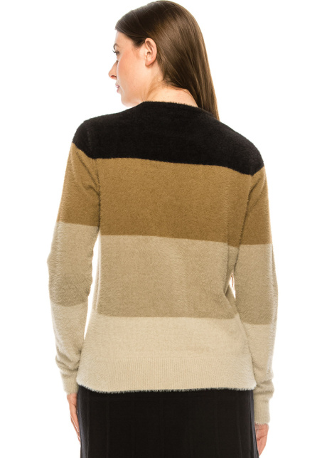 Neutral Color Block Fuzzy Sweater