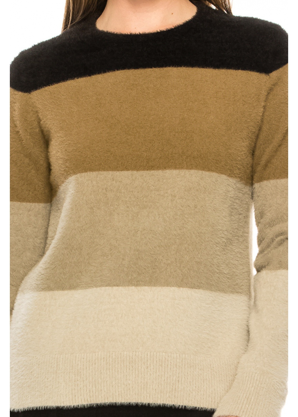 Neutral Color Block Fuzzy Sweater