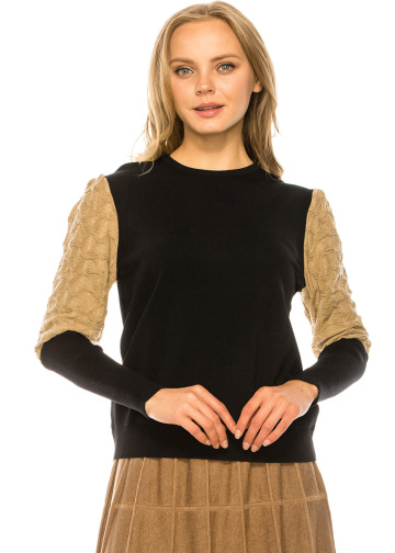 Metallic Sleeve Sweater - BEIGE