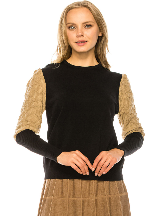 Metallic Sleeve Sweater - BEIGE