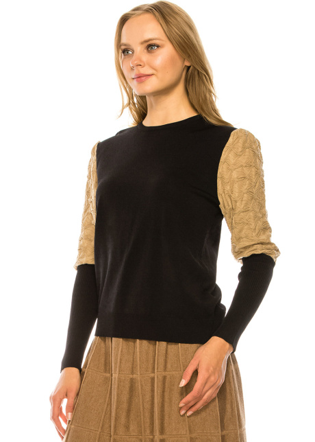 Metallic Sleeve Sweater - BEIGE
