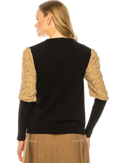 Metallic Sleeve Sweater - BEIGE