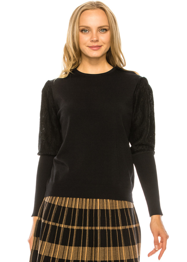 Metallic Sleeve Sweater - BLACK