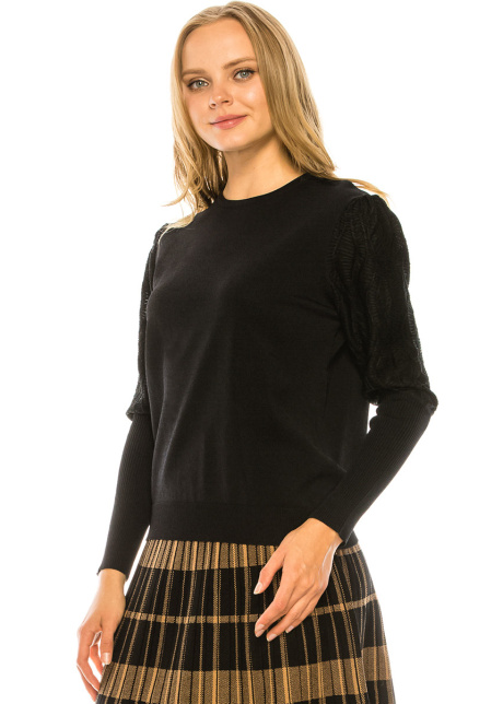Metallic Sleeve Sweater - BLACK
