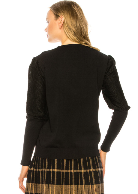 Metallic Sleeve Sweater - BLACK
