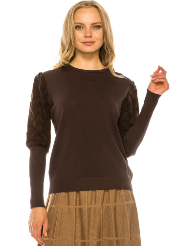 Metallic Sleeve Sweater - BROWN