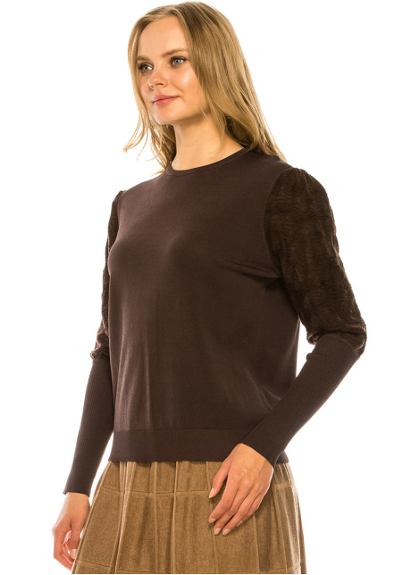 Metallic Sleeve Sweater - BROWN