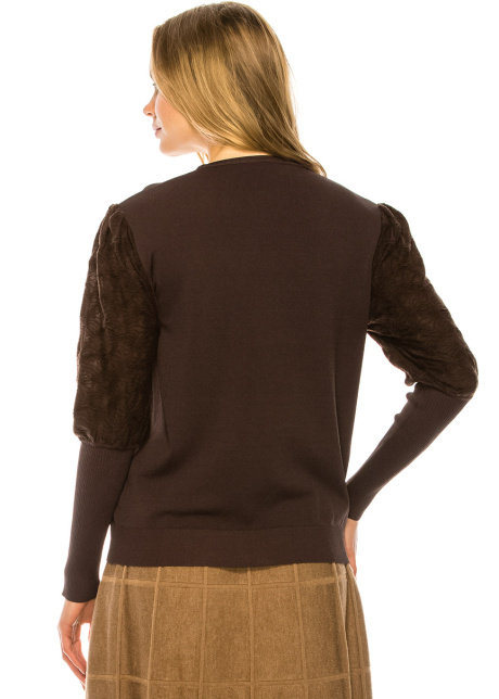 Metallic Sleeve Sweater - BROWN