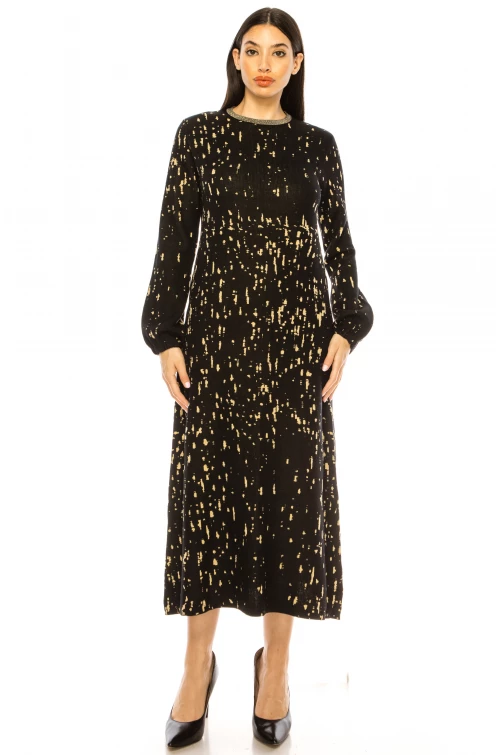 Black Knit Dress with Elegant Print Design