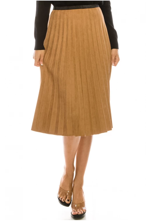 CAMEL PLEATED SUEDE SKIRT 