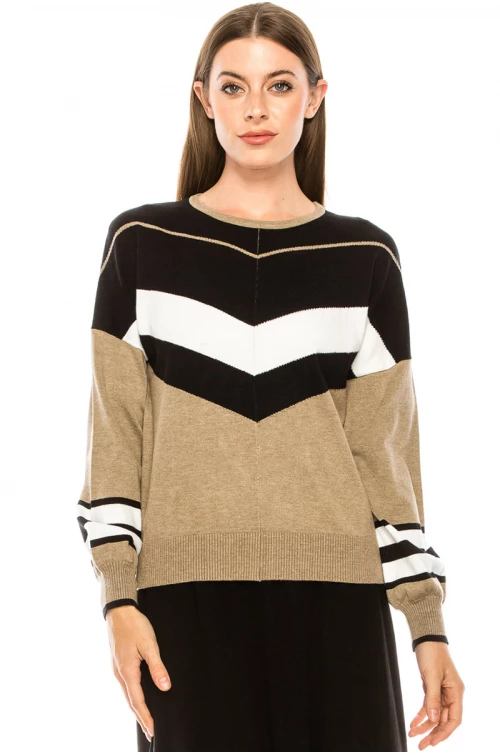 Color block crew neck sweater