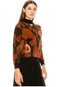 Asymmetrical print sweater in rust & black 