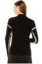 Black waffle knit sweater with white stitches