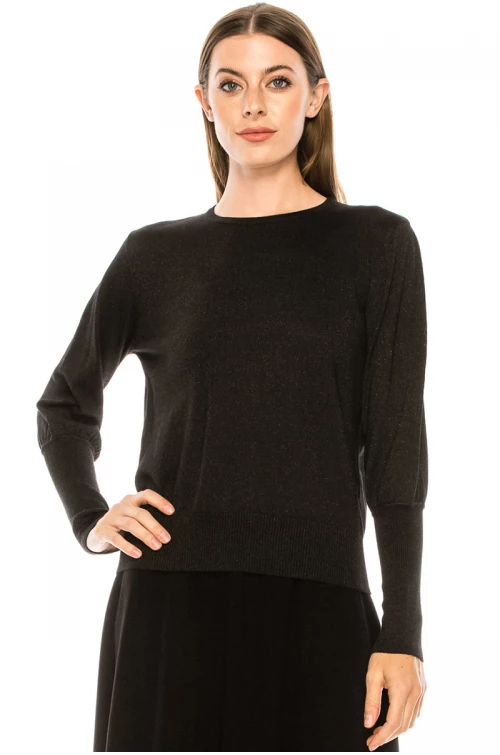 Flat knit lurex sweater in black
