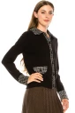 Check print trim cardigan in black and white