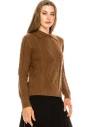 Shirt collar cable knit sweater in brown