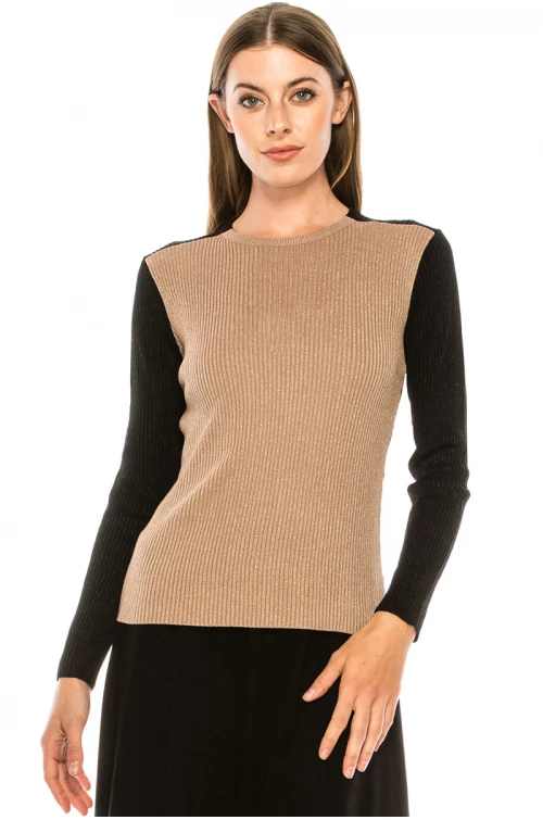 Crew neck color block sweater