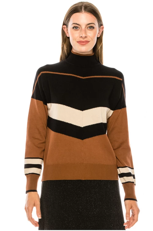 Color block striped sweater in rust