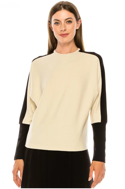 Color block long sleeve T-shirt with high cuffs (White)