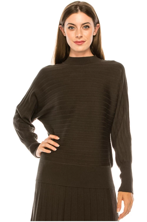 Batwing sleeve ribbed sweater in olive