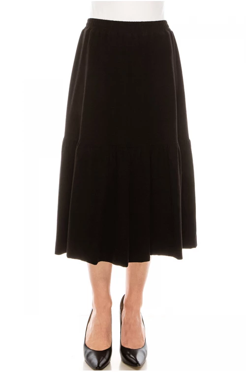 Flared Hem Midi Skirt in Black