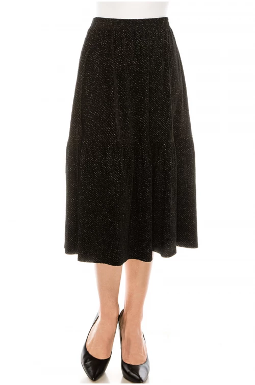 Sequin velvet midi skirt in black