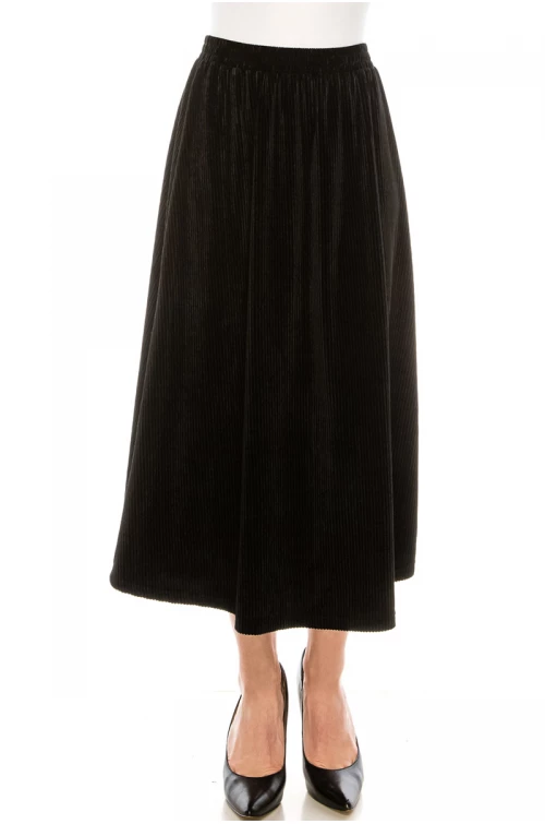 Flared hem velvet skirt in black