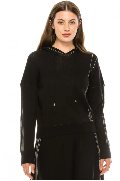 Black Hoodie with Silver Stripes