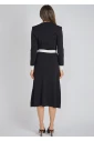 Elegant Black Knit Dress with White Accents