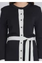 Elegant Black Knit Dress with White Accents