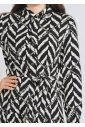 Long-Sleeved Black & White Dress with Classic Shirt Neckline