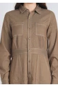 Everyday Camel Dress with Collar & Pocket Accents