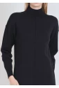 Black Beauty: Dress with Ribbed Features & Elevated Neck