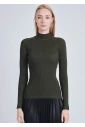 Classic Olive Close-Fit Ribbed High Neck Sweater