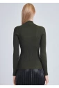 Classic Olive Close-Fit Ribbed High Neck Sweater