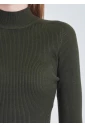 Classic Olive Close-Fit Ribbed High Neck Sweater