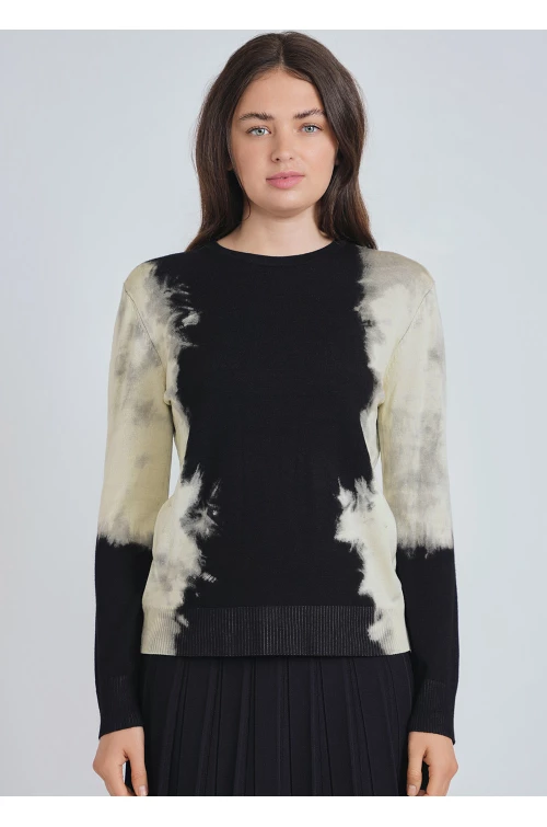 Artfully Splattered Black Knit Sweater