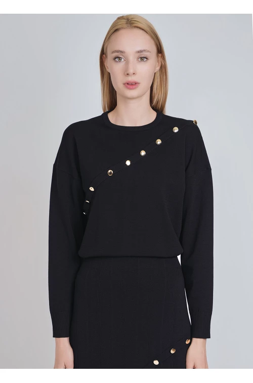 Chic Black Knit with Decorative Button Accents