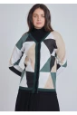 Green Embrace: Earthy Color Block Cardigan with Buttons
