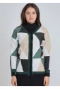 Green Embrace: Earthy Color Block Cardigan with Buttons