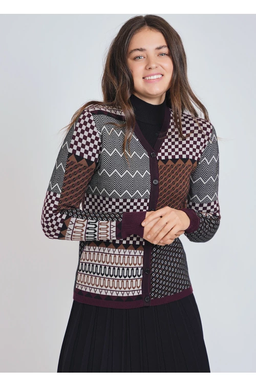 Subtle Art: Burgundy Cardigan with Quiet Geometric Beauty